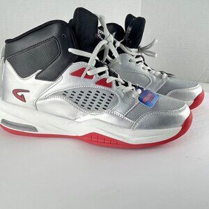 GEERS Men’s High Top Athletic Sneakers Silver Red Comfort Foam Size 9.5